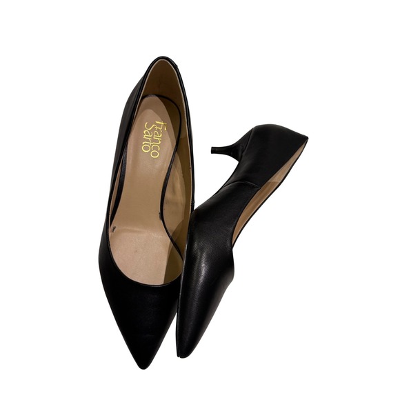 Franco Sarto Black Leather Pointed Toe Kitten Heel Pumps Womens Size 10 - Picture 2 of 12